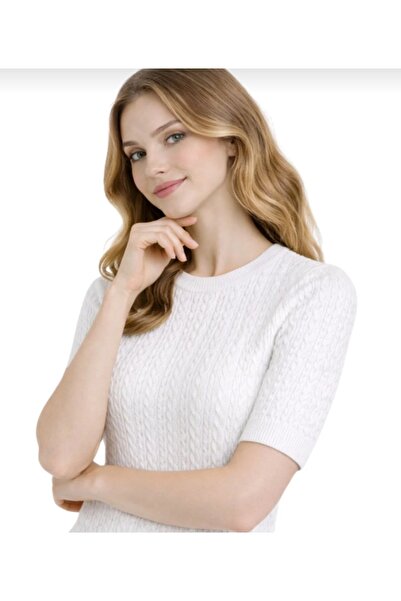 Dovil تي شيرت نسائي أبيض بأكمام قصيرة وياقة دائرية قصة ضيقة