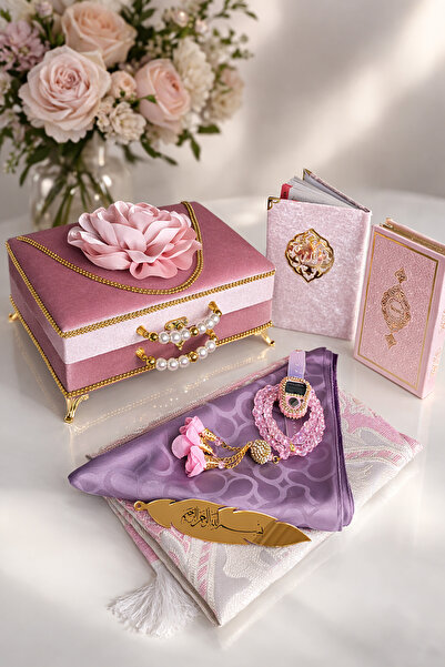 AGH Değerli Hediyeler Lüks İnci Detaylı Kadife Sandıklı Kuran Yasın ve Tesbih...