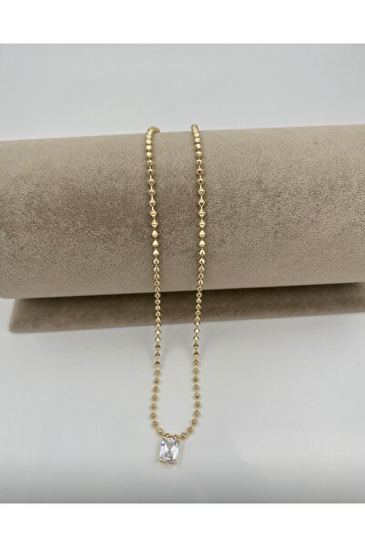 Bade Jewelry Vip Gold Dikdörtgen Tek Taş Uçlu Şık Kolye 40+5 cm
