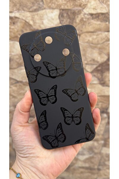 Vip Case Honor Magic 8 Lite Compatible Black Butterfly Patterned Silicone Sho...