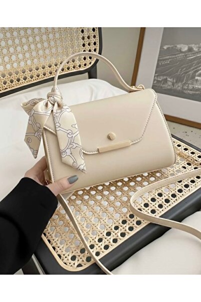 Arvelia Krem Suni Deri Fular Detaylı Omuz&El Çantası