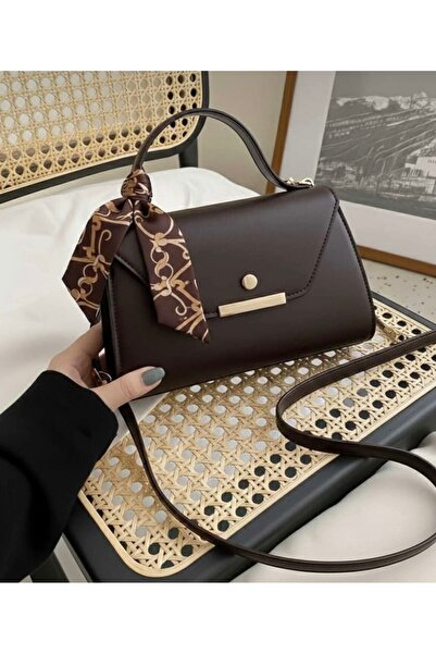 Acı Kahve Suni Deri Fular Detaylı El&Omuz Çantası