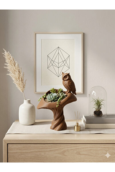 3Dikili design 3D Baskı Baykuşlu Mantar Formlu Sukulent ve Çiçek Saksısı - Mo...