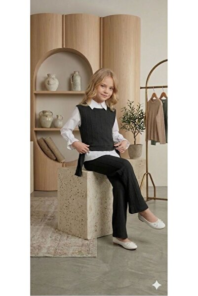 Erzani Kids Girl's Knitwear Burgu Vest Set Pants Set - Shirt Burgu Knitted Ve...