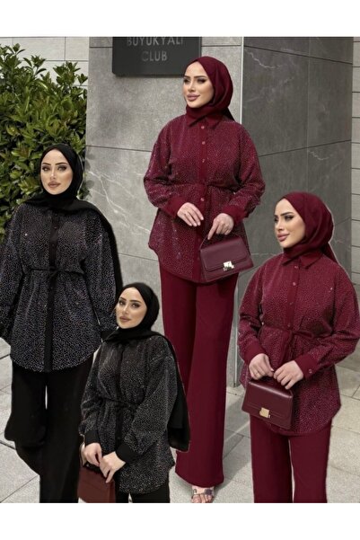 KY Taş Detaylı Gömlek Pantolon Takım