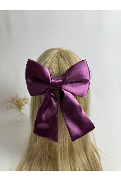 MegssStore مشبك أوتوماتيكي بفيونكة من الساتان باللون الأرجواني الفاتح