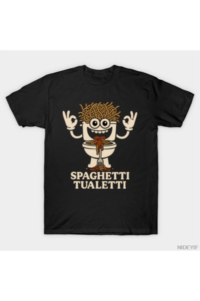 Flood Of Style تي شيرت سباغيتي توايليتي الإيطالي Brainrot Meme تي شيرت 100% P...