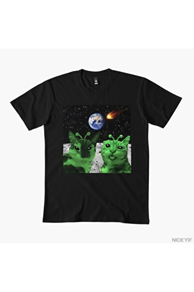 Flood Of Style Alien pisică Selfie Funny pisică în tricou luni 100% bumbac tr...