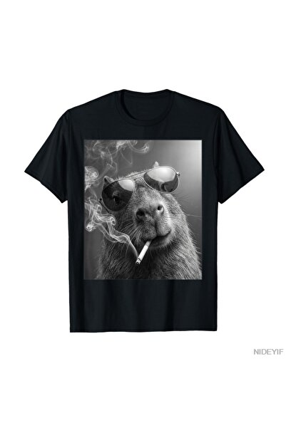 Flood Of Style Funny Capybara Smoking Cigarette Photo Booth Meme T tricou 100...