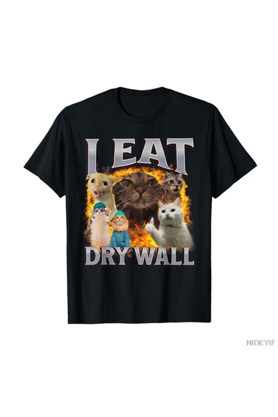 Flood Of Style Tricou cu pisică de meme amuzante cu meme care mănâncă peretel...