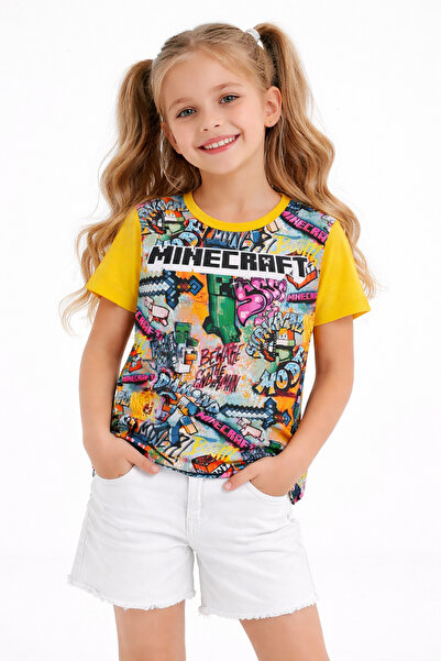 Vaxy Style Kız Çocuk Relax Fit Baskılı Tişört Minecraft Oyun Karakter Tasarım...
