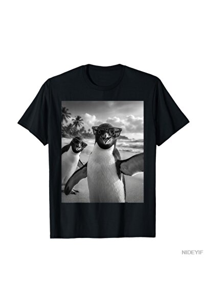 Flood Of Style Cool Penguin Selfie στην παραλία, χαριτωμένο μπλουζάκι για άνδ...
