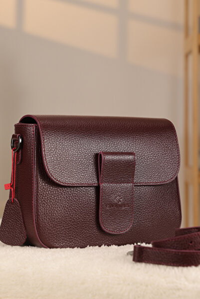 Aksesuarlia Burgundy Color and Sport Model Leather Bag - Genuine Leather , wi...