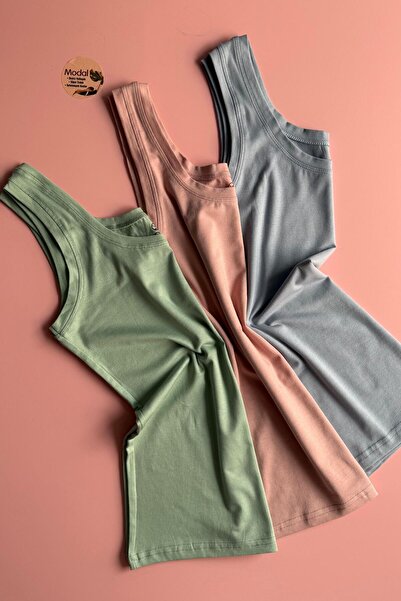 Elosia Zerra |   Modal 3-Piece Extra Piped Sleeveless Pink, Blue, and Green W...