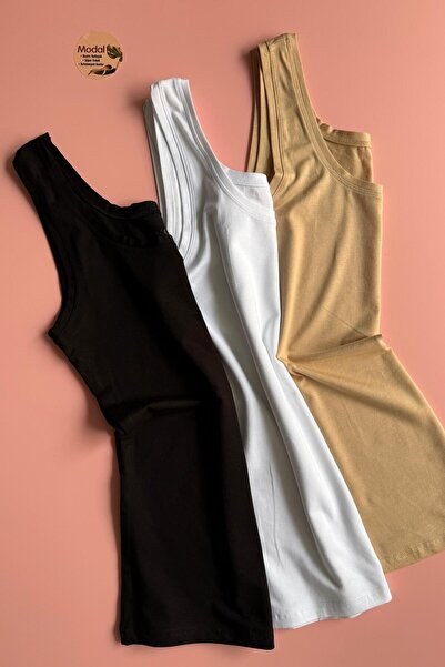 Elosia Ζέρρα |   Μοντάλ 3-τεμαχιακό Σετ Αμάνικα Μαύρα, Λευκά και Χρώματα Δέρμ...