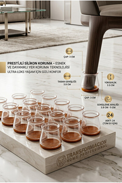 Transformacion Silent Keçe Tabanlı Şeffaf Sandalye Ayak Koruyucu 24'lü Set 72...
