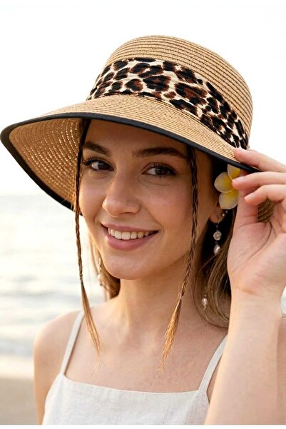 LAGRANZE Savana Leopard Ribbon Straw Women's Hat