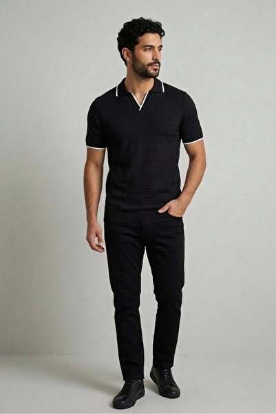 Butik Men's Short Sleeve Polo Collar Knitwear T-Shirt