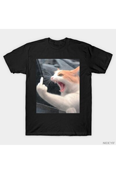 Flood Of Style Αστείο πορτοκαλί μπλουζάκι με μιμίδιο γάτας με το χαρακτηριστι...