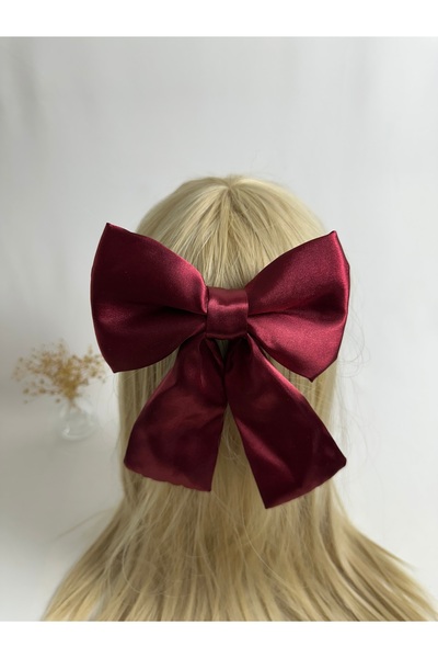 MegssStore Burgundy Satin Bow Automatic Buckle