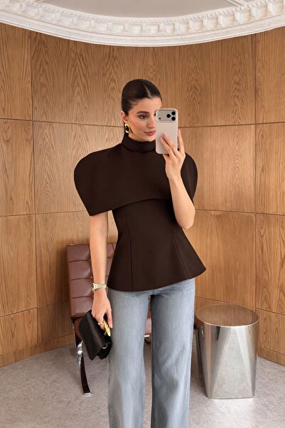 maf collection Bolero maro pentru femei, cu închidere cu nasturi la spate, gu...