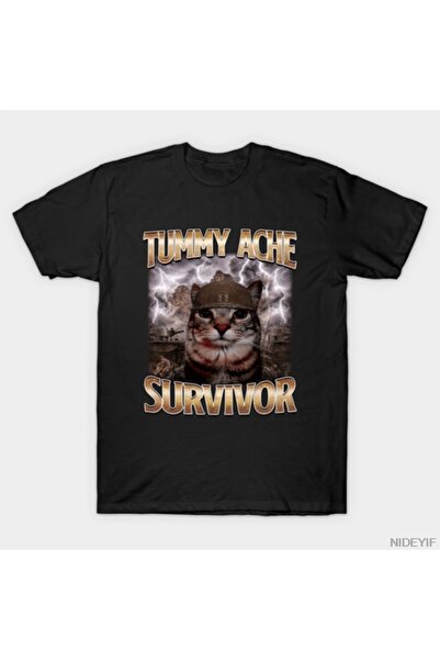 Flood Of Style تي شيرت بتصميم قطة المحاربة المصابرة لآلام البطن للرجال والنسا...