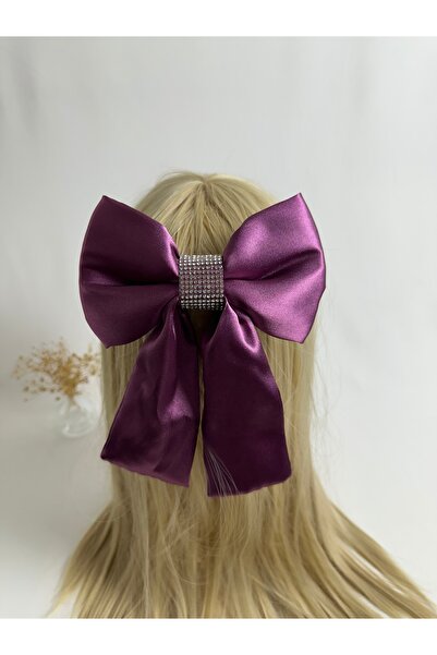 MegssStore مشبك أوتوماتيكي على شكل فيونكة من الساتان باللون الأرجواني الفاتح ...