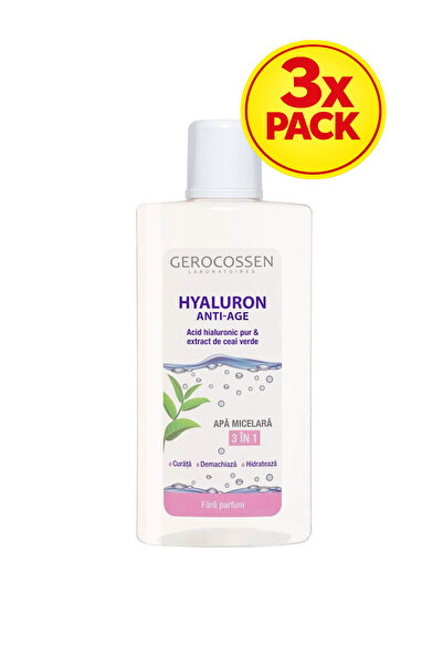 GEROCOSSEN PACHET 3x Apă Micelară cu Acid Hialuronic Pur și Ceai Verde, 300 ml