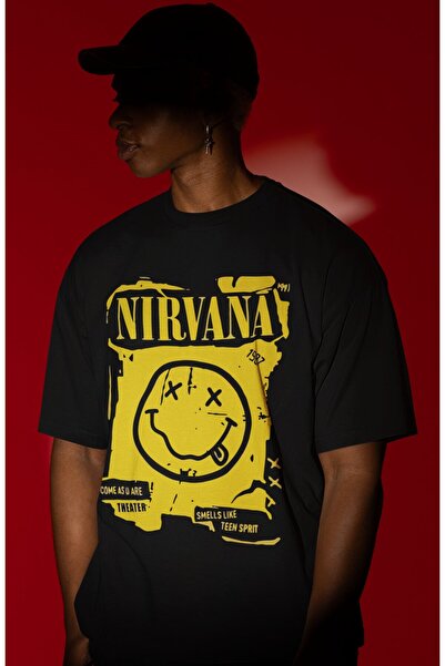 SEVBANO Tricou oversize unisex cu imprimeu Design Nirvana Rock Metal Music Band