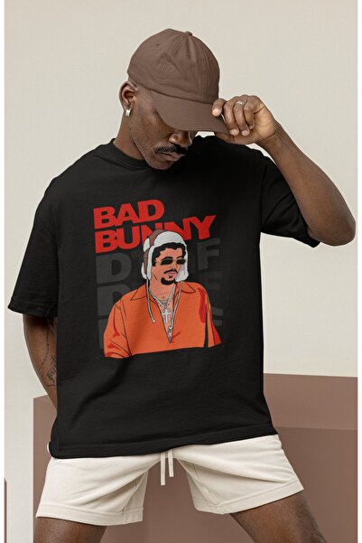 SEVBANO Tricou oversize unisex cu imprimeu Bad Bunny Rapper Singer