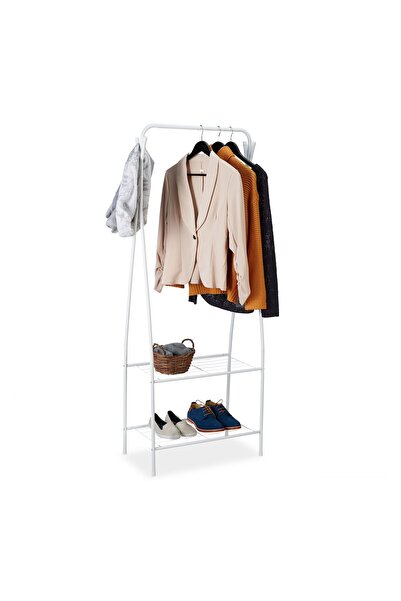 Relaxdays clothes stand, white, metal, 158 x 60 x 33 cm