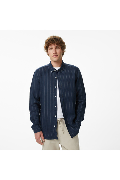 Nautica Erkek Lacivert Regular Fit Çizgili Gömlek