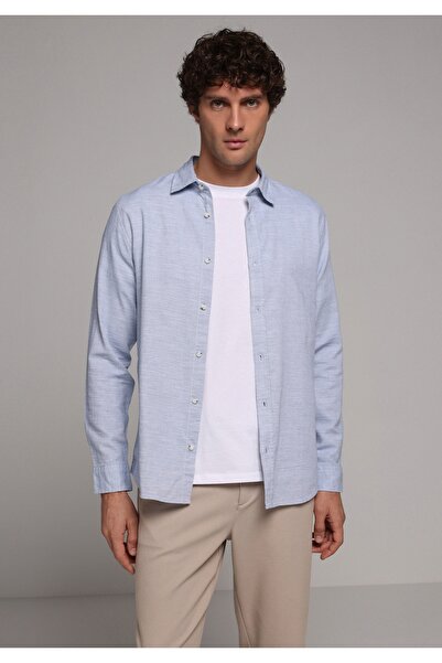 Colin's Regular Fit Shirt Neck Plain Men's Blue Long Sleeve Shirt