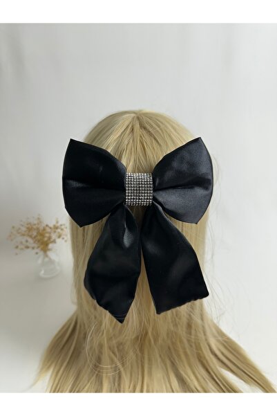 MegssStore Black Stone Satin Bow Automatic Buckle