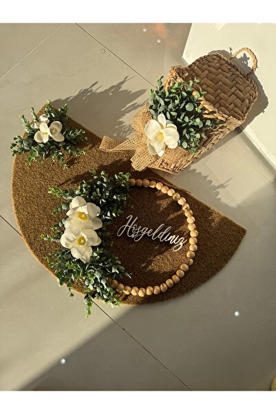 REMO Manolya Kapı Süsü Seti 3 Lü Kapı Önü Paspas Seti Sepetli