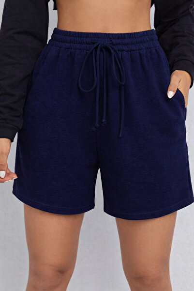 NAKRUF Women's Navy Blue Plain Regular Combed Cotton Shorts