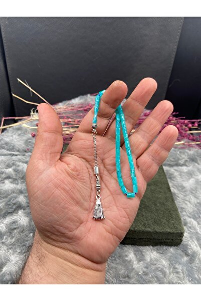 Kttesbihaksesuar 4x7 mm BİLEK BOY TURKUAZ RENK KESME KATALİN KEHRİBAR TESBİH ...