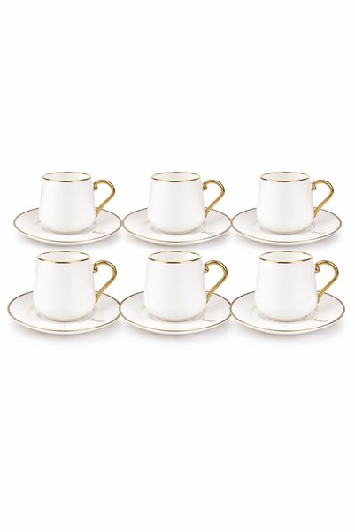 Meturas 6-Person Porcelain Turkish Coffee Cup Set – Simple Gold Gilded Coffee Cup Set