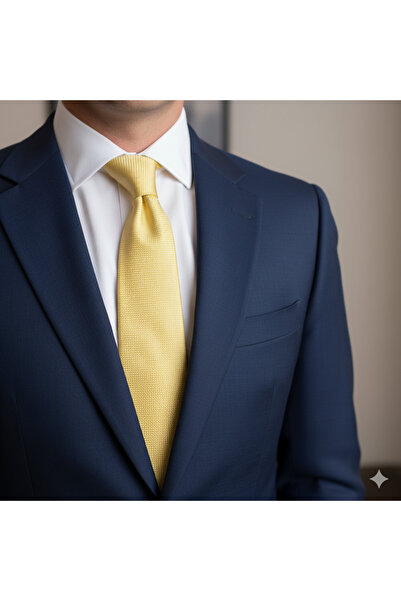 MODA Kabartmalı Desen Sarı Yüksek Kalite Kravat