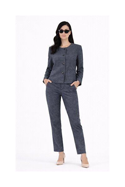 Marjinal Kadın Ovel Yaka Ceket Pantolon Takım