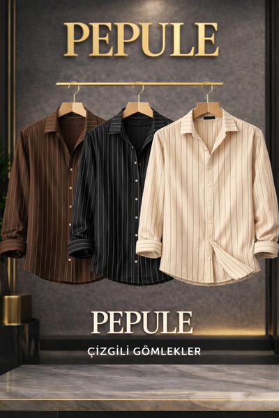 pepule Ανδρικό πουκάμισο 3-pack Advantageous oversized Ριγέ Σετ ανδρικών πουκ...