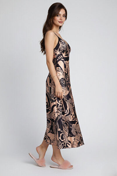 MQ V-Neck Satin Nightgown with Trendy Patterns
