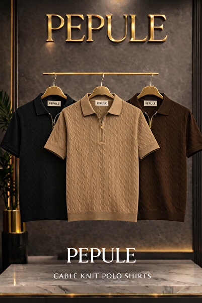 oneoff Men's 3-Pack Polo Neck Knitwear Textured Regular Cotton Multi-Colored ...