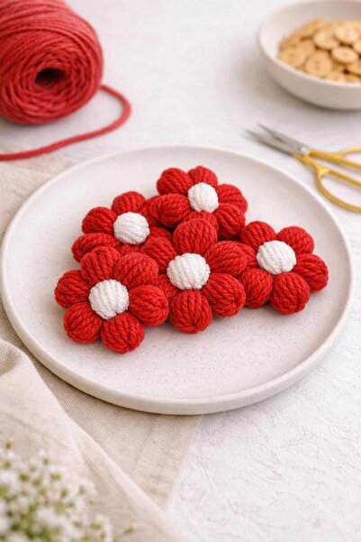NecloveCraft Knitted Daisy Motif Flowers - 10 Pieces