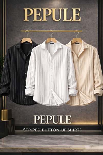 pepule Ανδρικό πουκάμισο 3-pack Advantageous oversized Ριγέ Σετ ανδρικών πουκ...