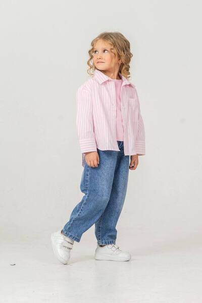 Butik Girl's Striped Shirt Basic T-Shirt and Jeans 3-Piece Set Casual Stylish...