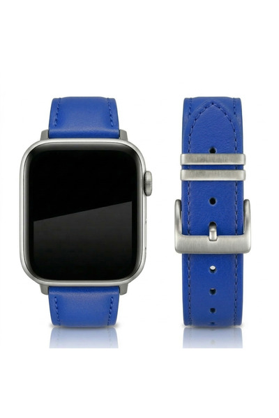 WATCH Uyumlu Gerçek Deri Kordon Kayış 4 5 6 7 8 9 10 Se - 38 40 41mm - MAVİ - Yerli Üretim EL YAPIMI
