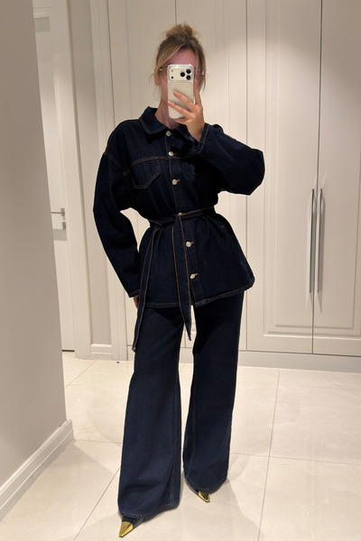 MANMARK cu detaliu cu șnur Set de blugi pentru femei supradimensionat de cali...