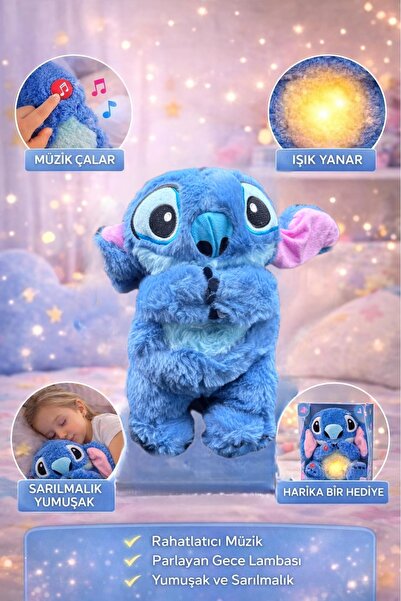 ZİVENTA 25Cm Nefes Alan Uyku Arkadaşı Stitch Sesli Işıklı Kulakları Hareketli...