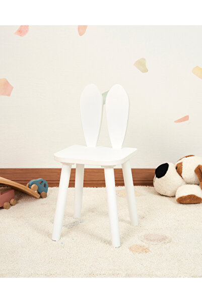 Muyuru Montessori Çocuk Oyun Aktivite Çalışma Sandalyesi Beyaz MDF Tavşan Model